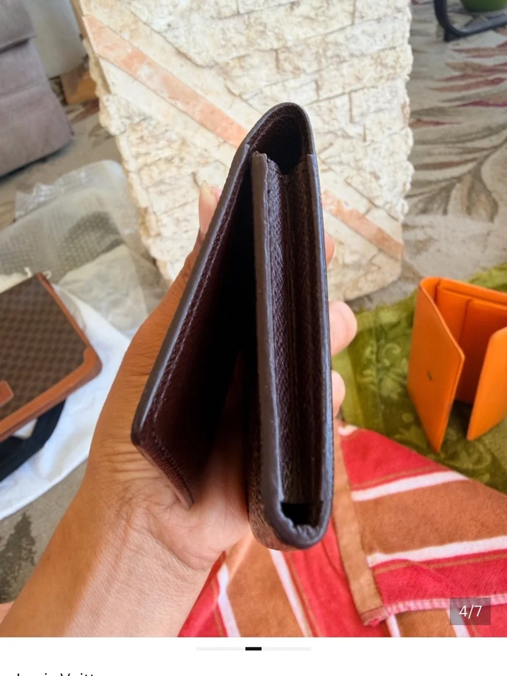 Louis Vuitton Brown Textured Leather Card Holder with Red Debossing - Picture 5 of 8